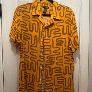 Express Men's Mustard and Brown Geometric Shirt